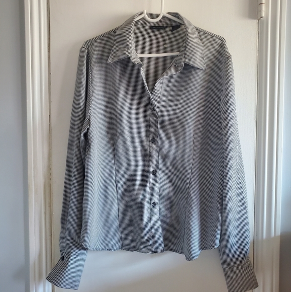 The Limited Tops - Y2K The Limited Women's Houndstooth Button Up Top Size XL Career Preppy Academia